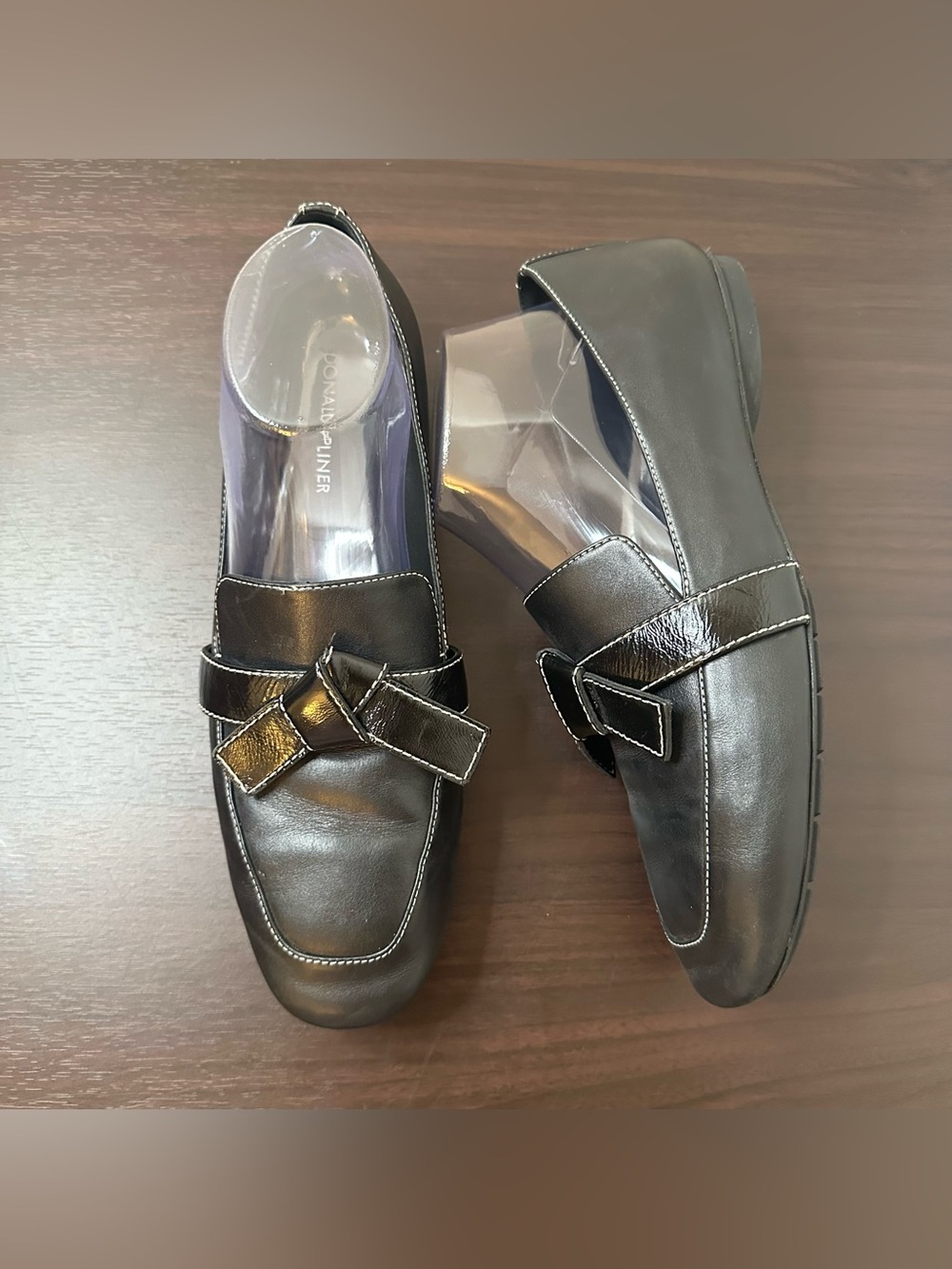 Donald Pliner Deane Black Leather Square Toe Slip-On Loafer Flats Bow, Women's 9
